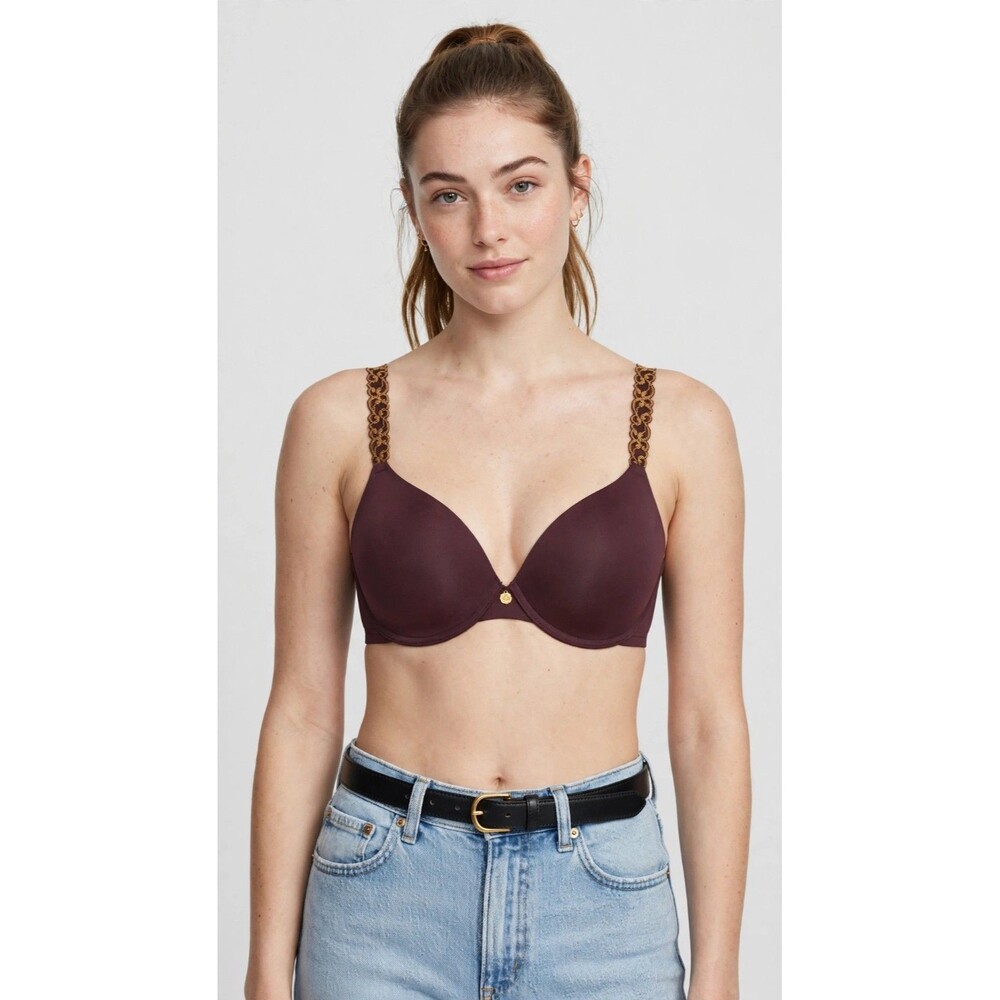 Natori Womens 32DD Plum T-Shirt Bra Smooth Contour Underwire Lace Strap Charm